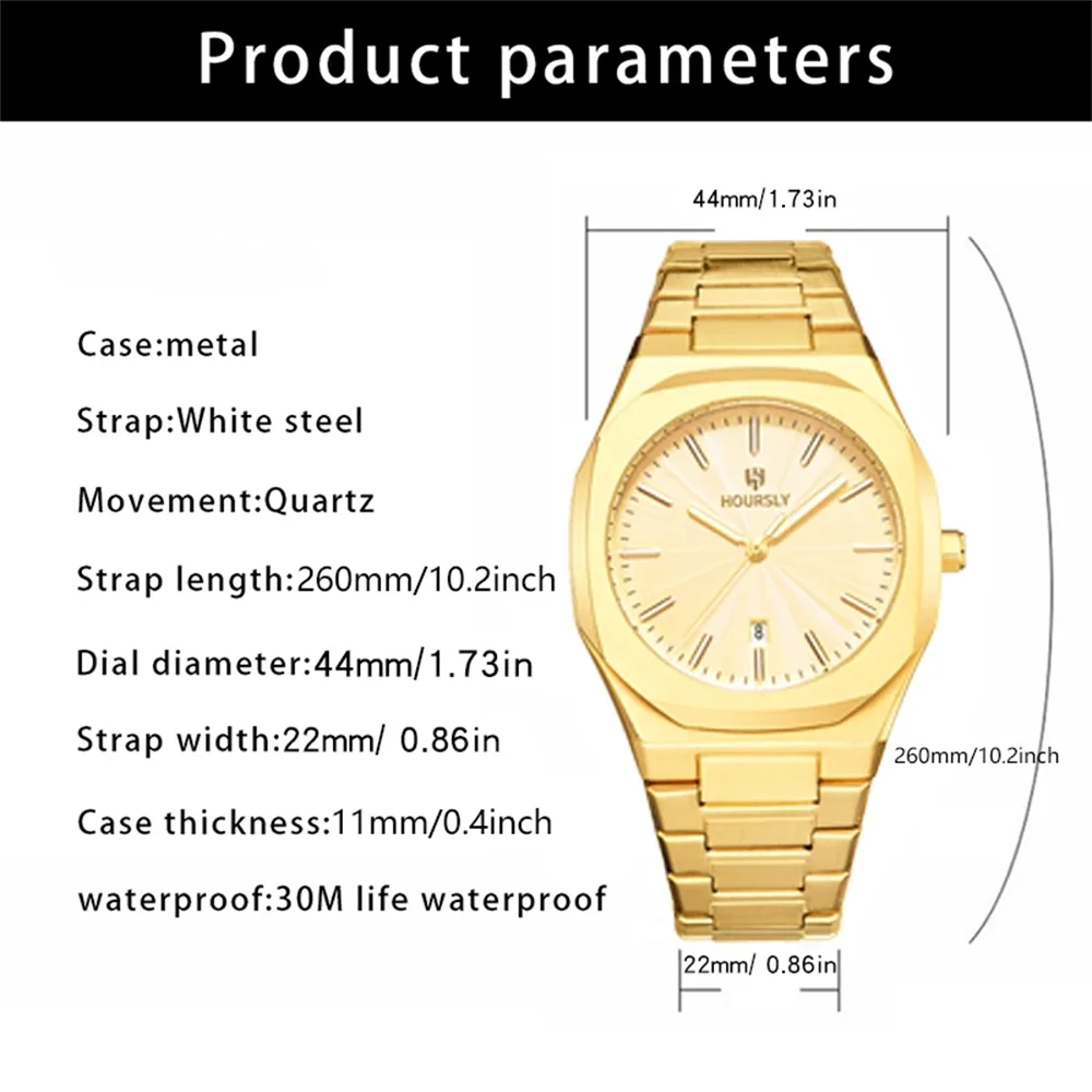 ساعة رجالية فاخرة من HOURSLY مقاومة للماء وتاريخ مضيء ساعة رجالية من الفولاذ المقاوم للصدأ ساعة رجالية رياضية عصرية ساعات كوارتز رجالية