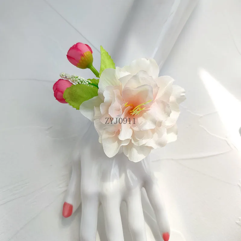 *الصدار زهور الزفاف الحرير الاصطناعي الفاوانيا أساور العروس وصيفات الشرف الصدار اكسسوارات الزفاف Mariage الطرف الديكور