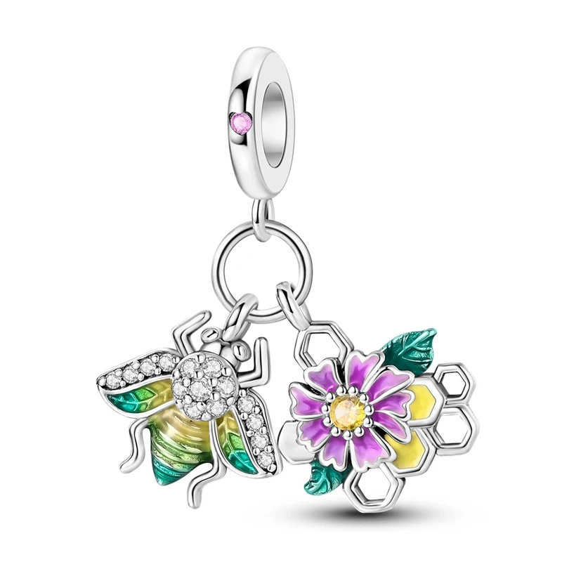 

Brilliant 925 Sterling Silver Colorful Bee Hive Flower Charm Fit Pandora Bracelet Women's Summer Suburban Travel Accessory