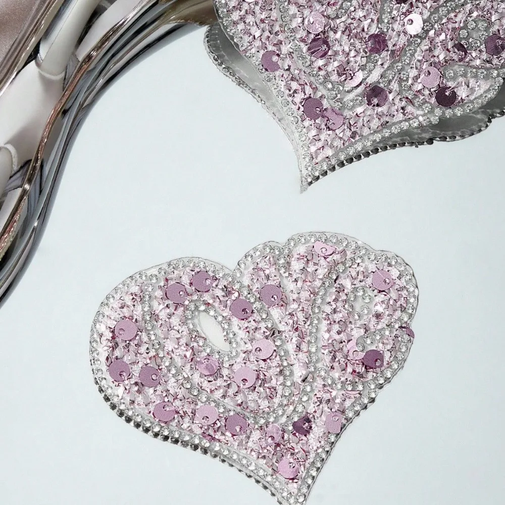 Penutup Puting Payudara Silikon Bentuk Hati Lucu dengan Payet Berkilau, Perekat, Kelopak Payudara, Hadiah Hari Valentine