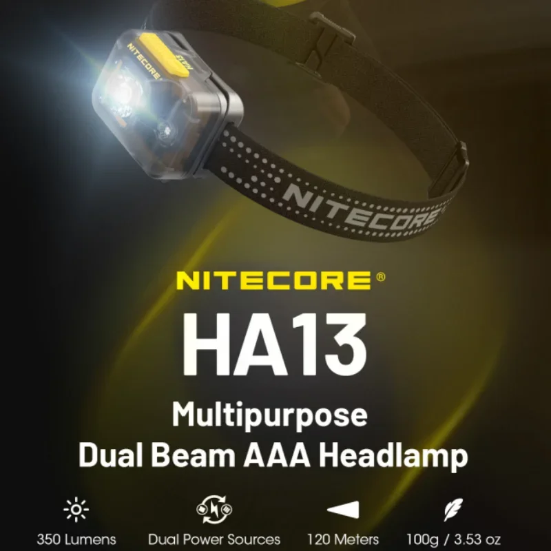 NITECORE-faro LED HA13 de 350LM, batería AAA, doble fuente de alimentación, luz de trabajo para acampar, sendero nocturno, correr, pesca