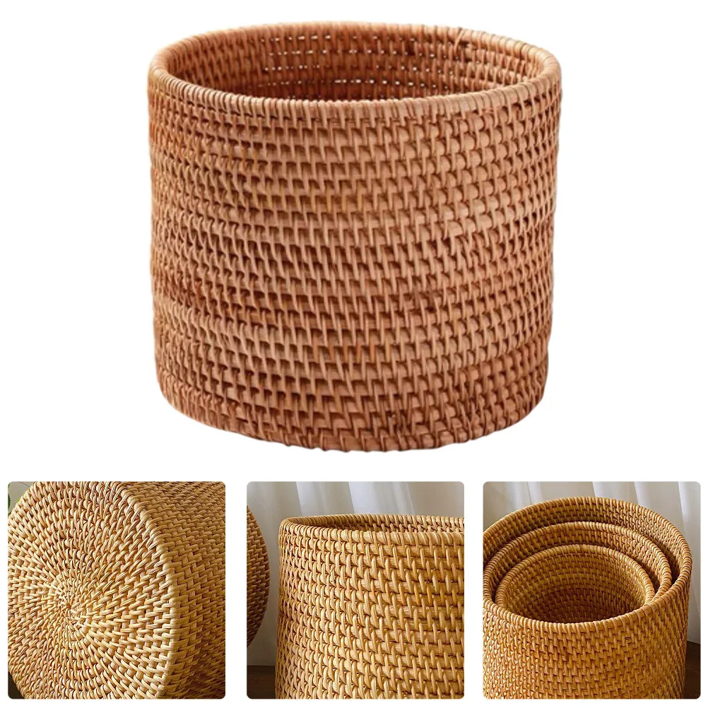 Rattan Trash Basket Imitated Woven Extra Large Fruit Vegetable Bread Storage Organizer Rustic Desktop Sundries Basket Pastoral