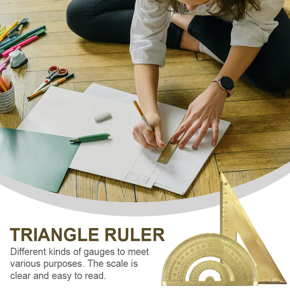 1 set Triangle Ruler Set Brass Protractor Geometry Measuring Tool for School Engineering Drawing Portable Clear Scale Rulers