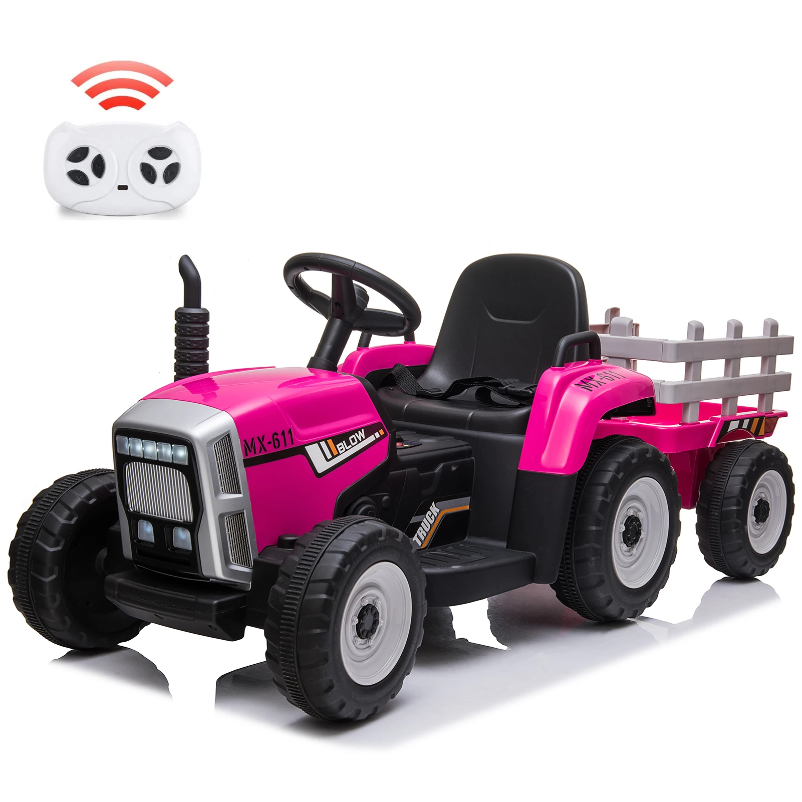 

12V Ride-On Tractor with Trailer & Remote Control, Battery-Powered Electric Vehicle for Boys and Girls, Slow Start