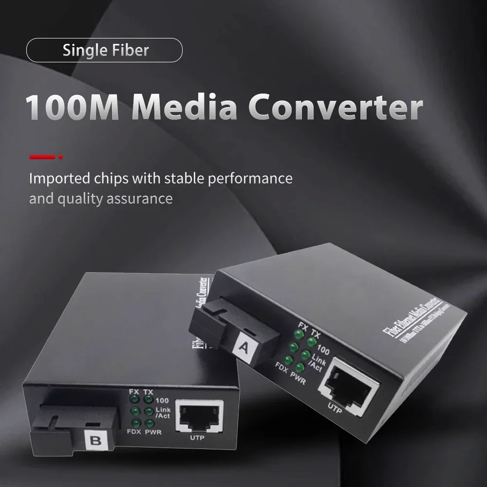 

Media Converter RJ45, 1 pair, optical, single mode, fiber, SC port, 20km, 10/100M, Ethernet converter, transceiver