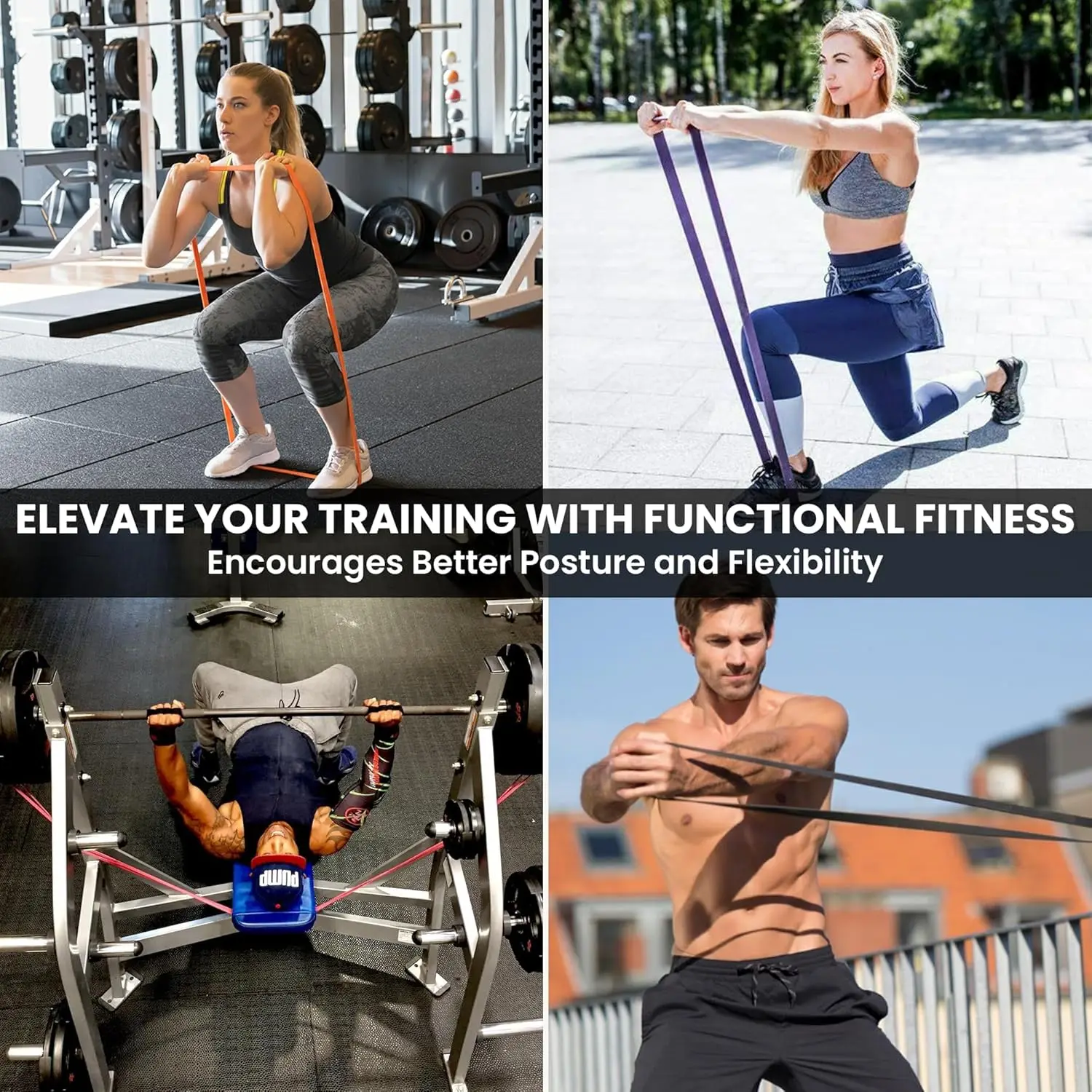 Powerlifting, Mobility, and Stretching with Rubber Resistance Bands - Combo Pack of 6