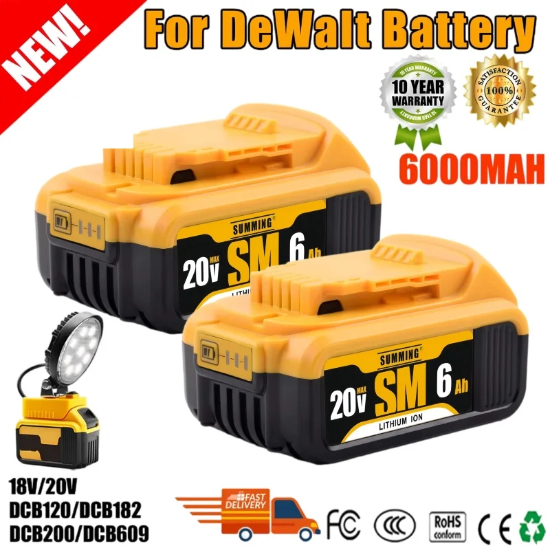 

For Dewalt DCB200 20V 6000mAh Lithium Replacement Battery18V DCB184 DCB200 DCB182DCB180 DCB181 DCB182 DCB201 DCB206