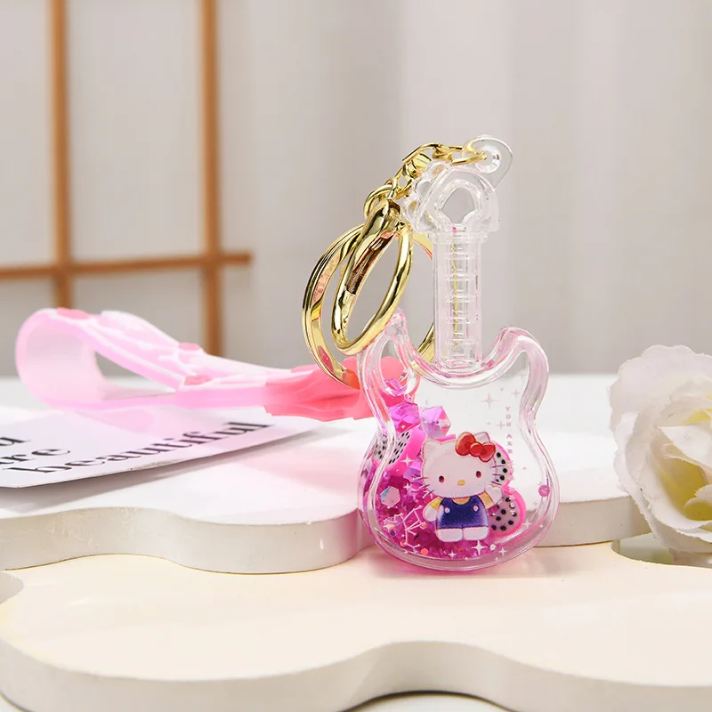سانريو كارتون مرحبا كيتي سلسلة الغيتار النفط المتدفقة الرمال المفاتيح قلادة Kawaii Kuromi حقيبة الظهر اليومية الإكسسوارات #5