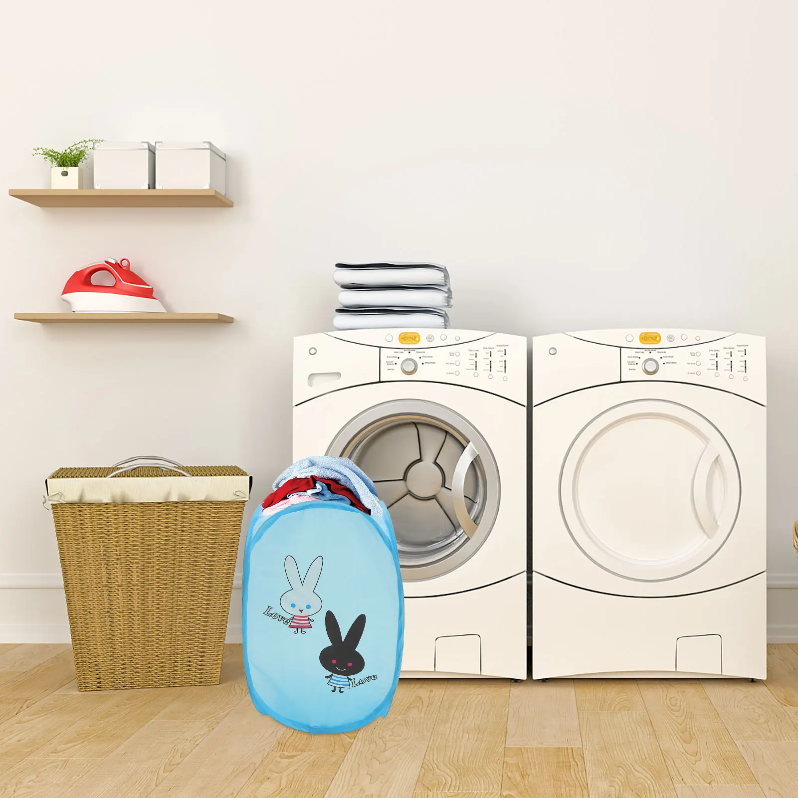 

Collapsible Dirty Clothes Basket Large Capacity Storage Laundry Home Foldable Polyester Safe Mesh Breathable Cartoon
