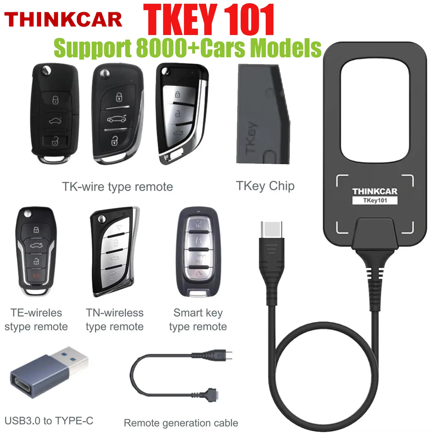 THINKCAR TKEY 101 TKEY101 - Universal Car Key Programmer Equipment with 6 Unit Remote Keys Supports Anti-Theft Systems