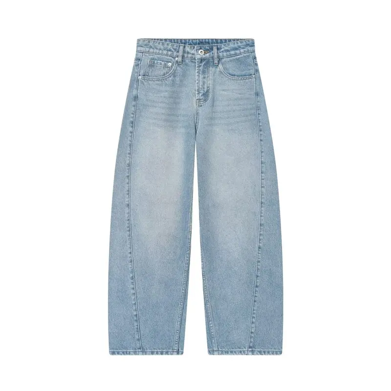 Fall 2025 New Women's Loose Fit Natural Waist Denim Pants Bow Shape Scythe Design Non-Stretch Fabric Button Closure Jeans