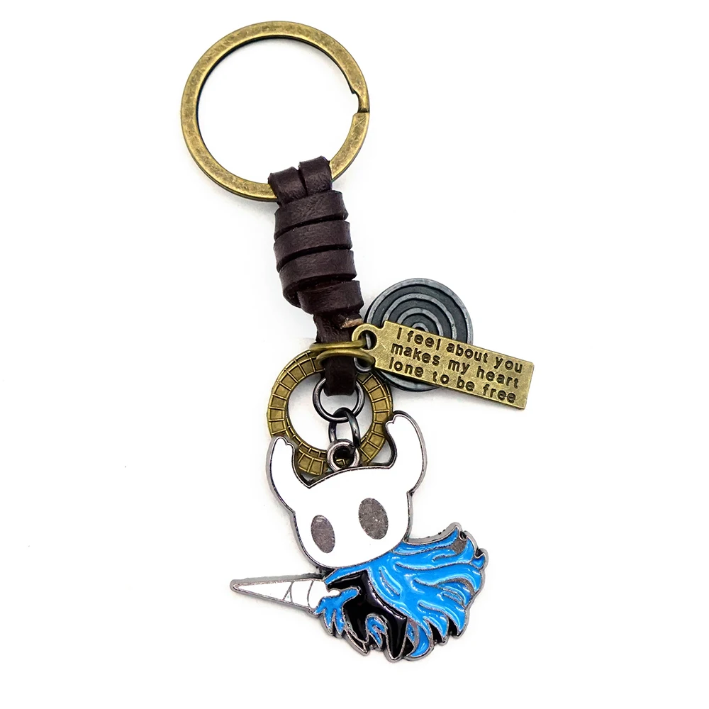 Hollow Knight Leather Pendant Keychain Bone Nail The Pale king Figure Key Chain Keyring Accessories Car Key Ring Men llaveros