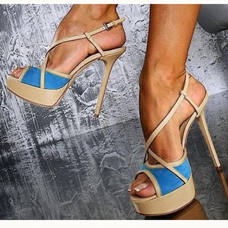 

Summer Ladies Platform Peep toe Strappy Crossed Sandals Thin high Heels Female Mixed Colors Open toe Party Shoes for Women