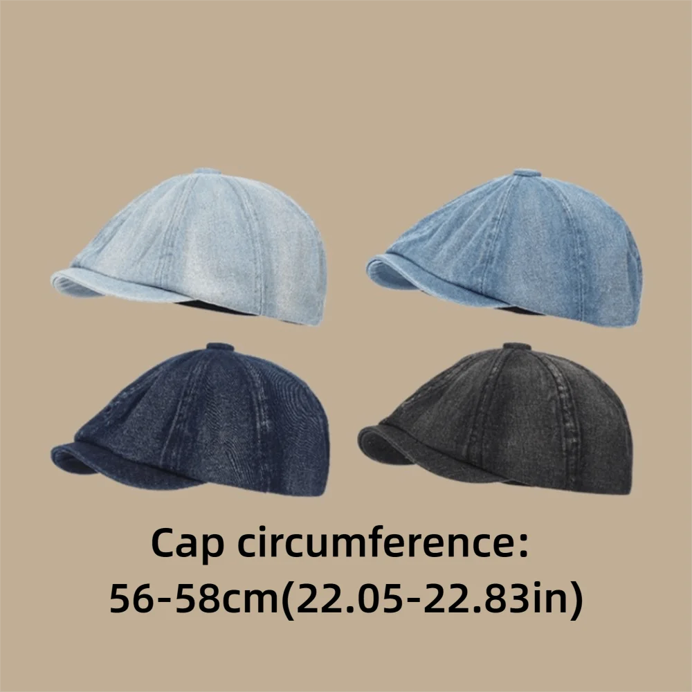Retro Washed Denim Newsboy Cap Short Brim Casual British Beret Hat Versatile Octagonal Caps For Men Women view 6