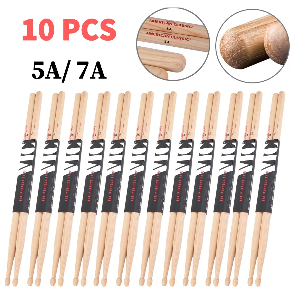 10Pcs Jazz Drum Sticks Consistent Weight and Pitch American Hickory Drumsticks Classic Drum Sticks for Acoustic/Electronic Drums