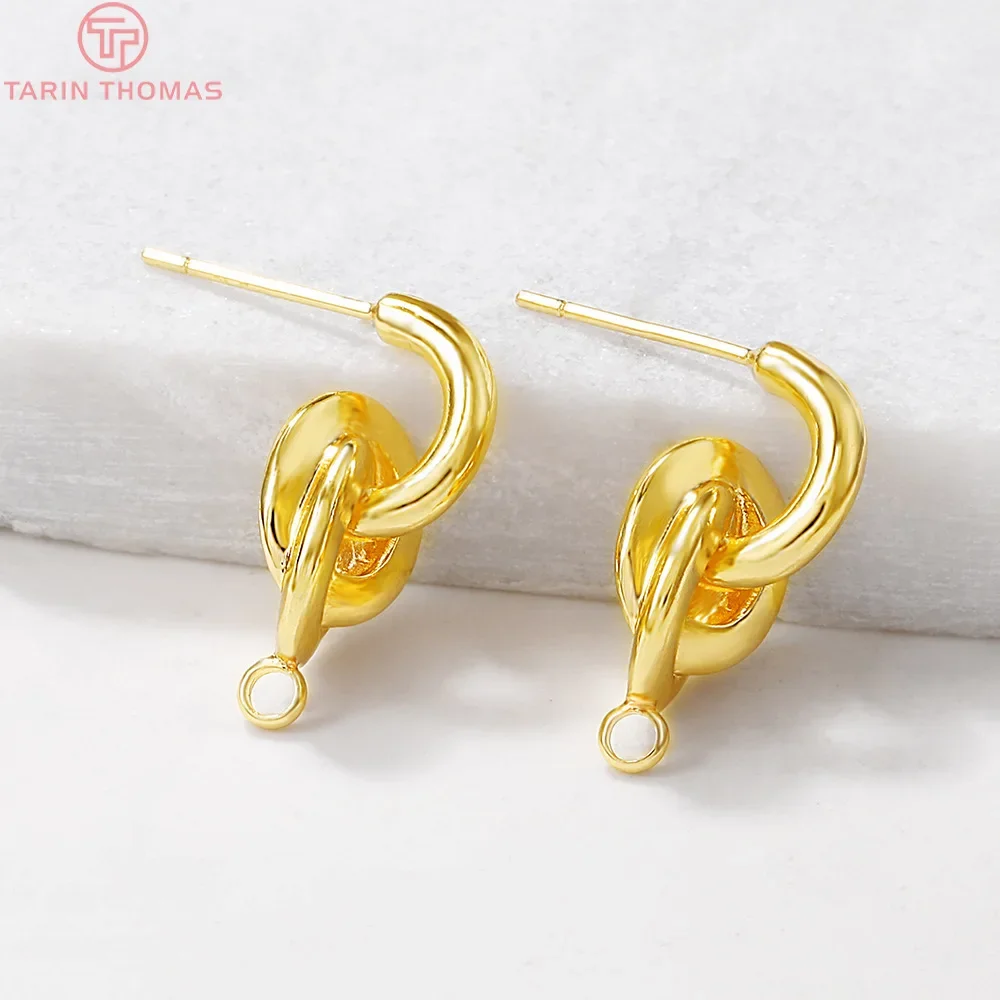 (2018)4PCS 9x20MM Hole 2MM 24K Gold Color Plated Brass Knot Stud Earrings High Quality DIY Jewelry Making Findings