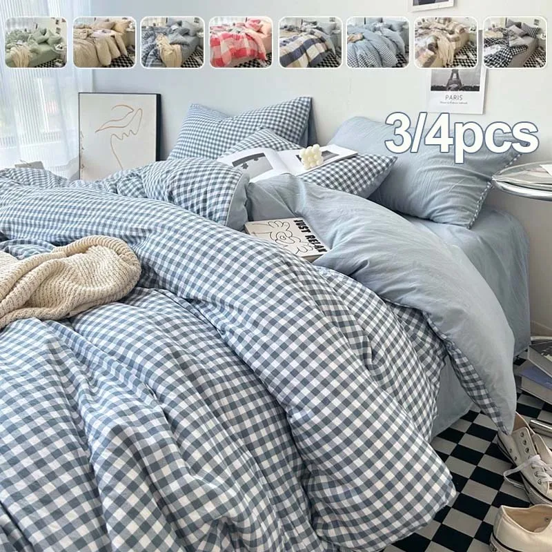 Luxury Striped Bedding Set Soft Breathable 3/4pcs Duvet Cover with Pillowcases All Season Bed Sheets for Single Full Queen King