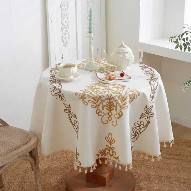 

Table Cloth Round Floral Printed with Tassel Table Cover Classic Style Anti-stain Farmhouse Tablecloth Decoration Diameter 140cm