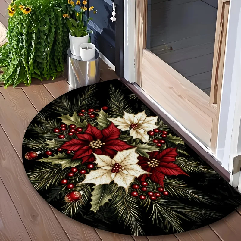 VIKAMA Dark Poinsettia Christmas Doormat Non Slip Washable Welcome Rug for Front Porch Living Room Indoor Outdoor Decor