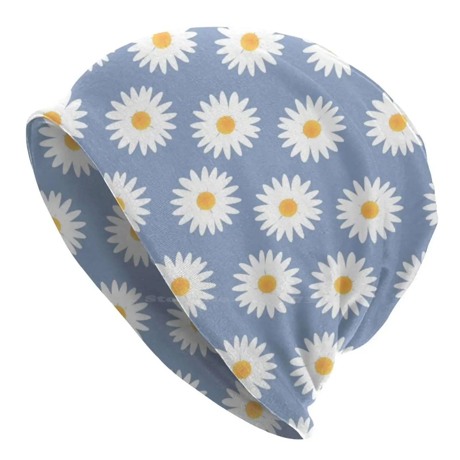 Blue Daisy Pattern Knitted Hat Warm Beanie Outdoor Caps Vector Pattern Pendientera Daisy Daisies Spring Soft Blue Flowers