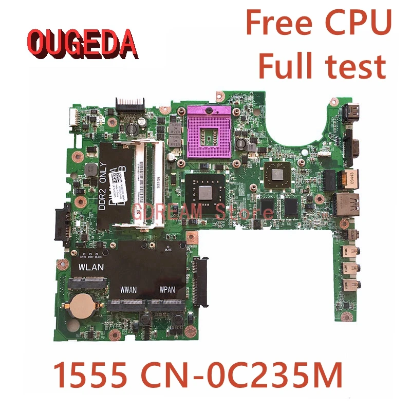 

OUGEDA CN-0C235M 0C235M CN-0K313M Mainboard for Dell Studio 1555 Laptop Motherboard DA0FM8MB8E0 PM45 HD4500 GPU DDR2 Free CPU