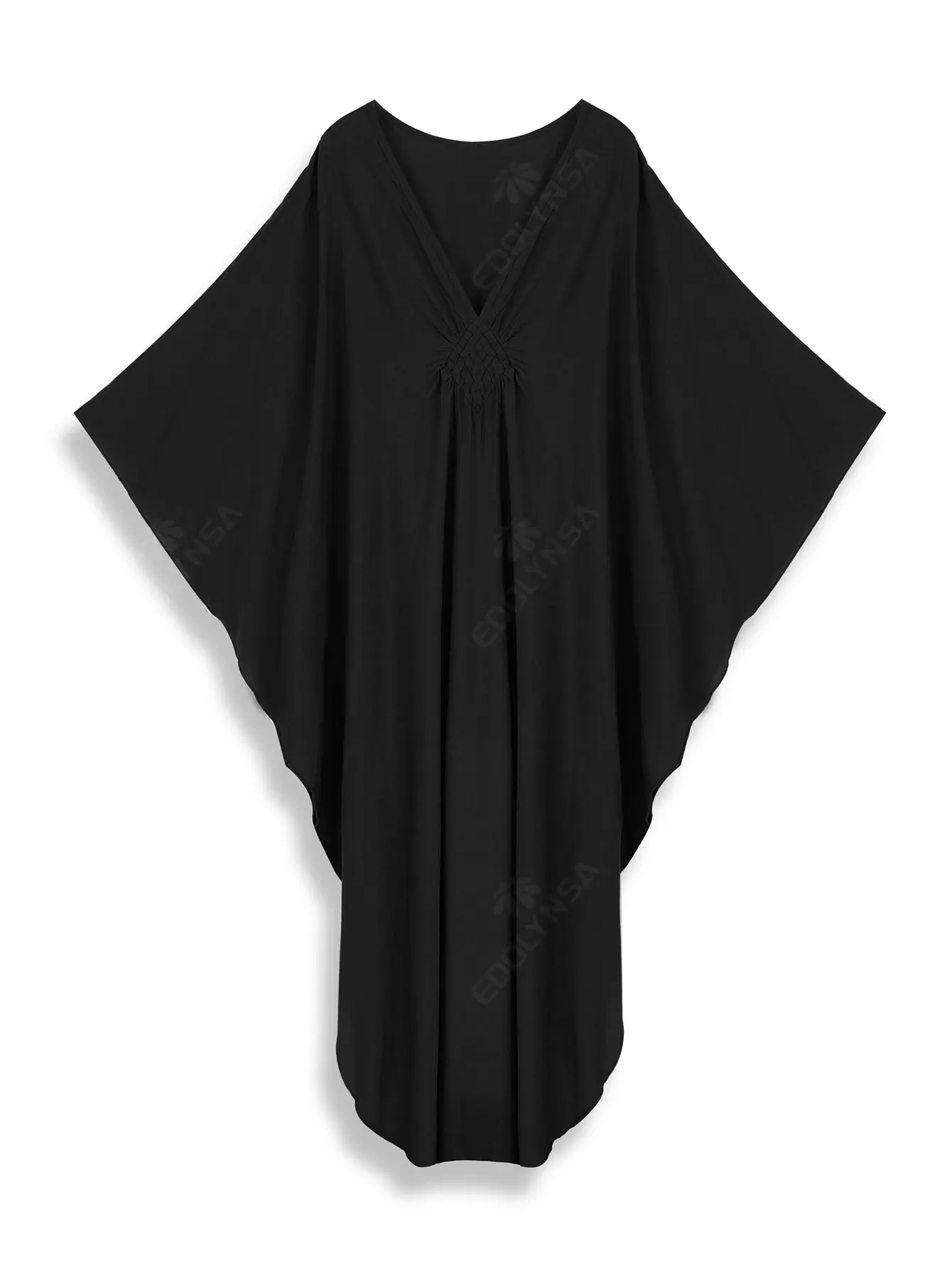 Black Causal Handmade-knit V Neck Plus Size Kaftan House Dress 2024 Women Summer Beach Wear Swim Suit Cover Up Loose Robe Q1590