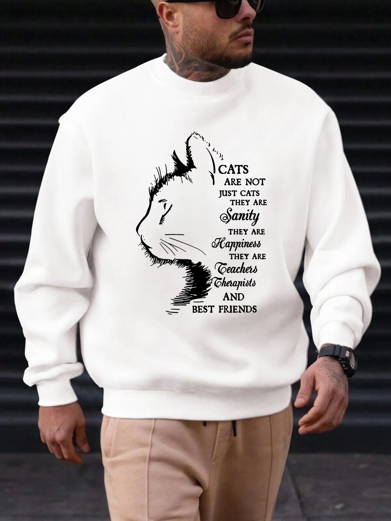

Men's Cotton Round Neck Sweatshirt Kitten Side Face Pattern Printing 2025 New Trending Fashion Casual High Quality Top Clothing