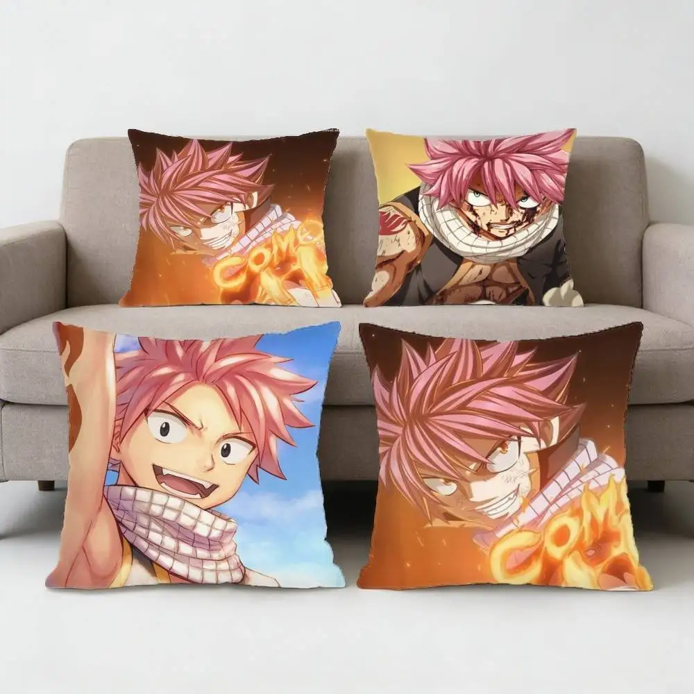 

FAIRY TAIL Natsu Pillow Case Anti-dustmite Pillowcase Invisible zipper silky short plush Sofa cushion cover