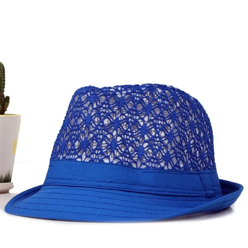 Men's and Women's Candy-coloured Bowler Hat Breathable Mesh Hat Beach Sun Hat Sunscreen Sun Cap Elegant Jazz Cap