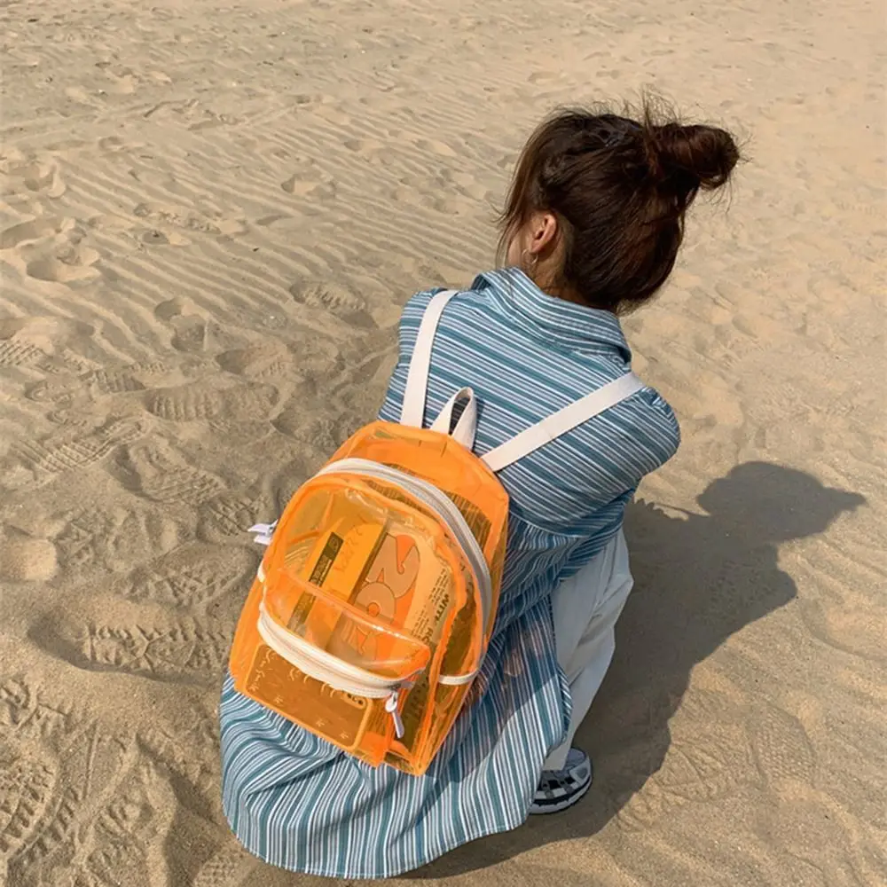 Large Capacity LED Lights Schoolbag Waterproof Adjustable Straps PVC Transparent Backpack Zipper Close Visible