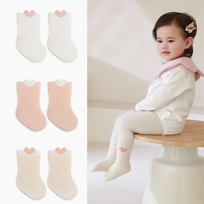 3 Paar Babysocken für Kleinkinder, Cartoon, einfarbig, weich und bequem, weiße Socken mit mittlerer Wade, für Kinder im Alltag von 0–5 Jahren