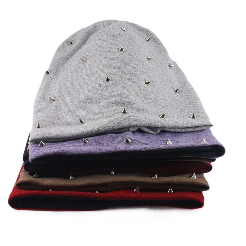 New Winter Fashion Adult Unisex Beanies Skullies Casual Rivet Women Sport Soft Solid Hat Thick Outdoor Plush Lining Girls Beanie