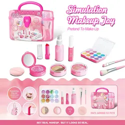 Pretend Makeup Playset, 10-Piece Non-Toxic Toy Cosmetics Set With Eyeshadow Palette, Lipstick, Applicators,  (Not Real Makeup)