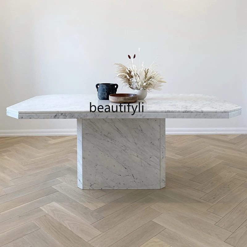 Modern minimalist rectangular marble dining table light luxury western restaurant designer multi-person dining table