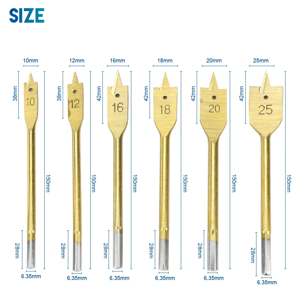 Imagem -02 - Nindejin-carpintaria Spade Drill Aço de Alta Velocidade Titânio Revestido Três Pontos Broca de Madeira Ferramentas de Carpintaria Hex Shank Pcs