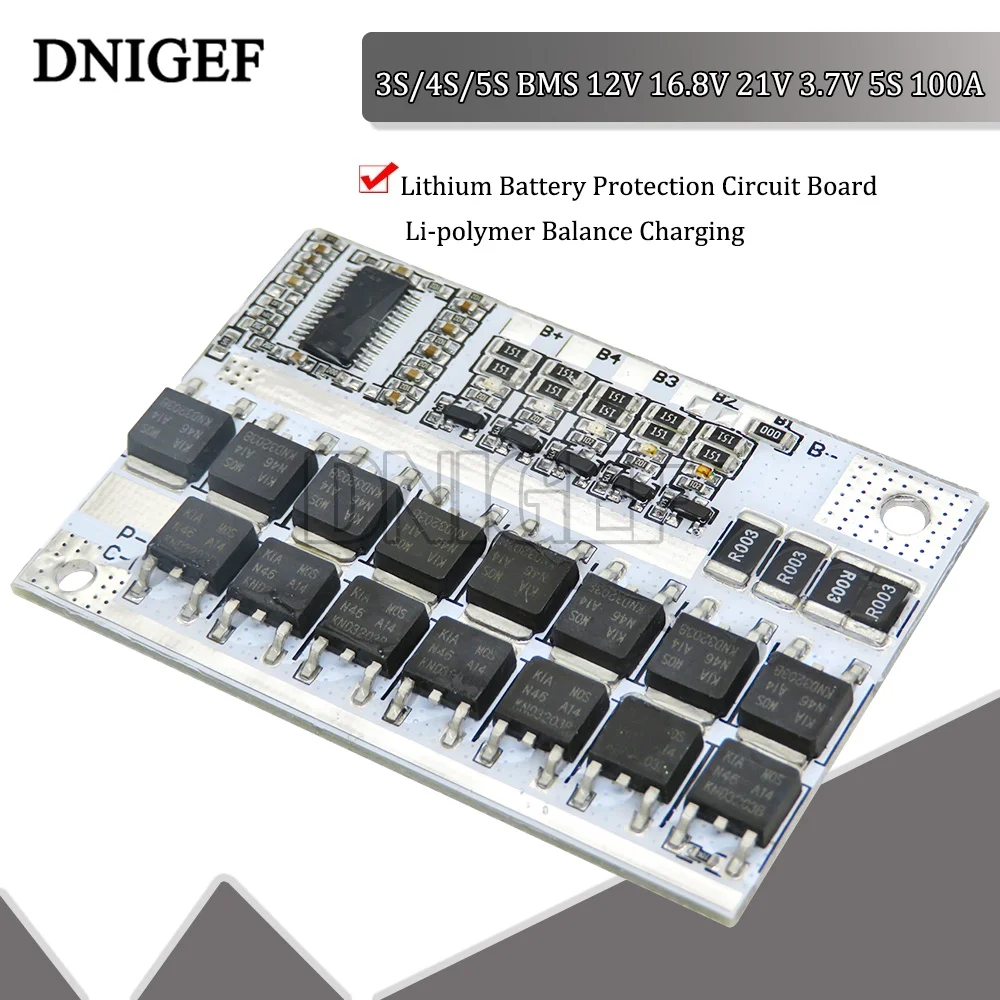 3S/4S/5S BMS 12V 16.8V 21V 3.7V 5S 100A Li-ion Lmo Ternary Lithium Battery Protection Circuit Board Li-polymer Balance Charging