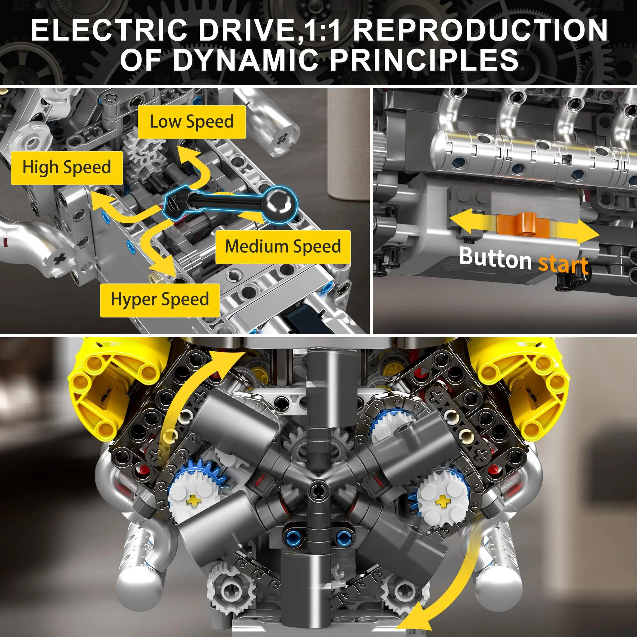 Kit de modèle de moteur V12 qui fonctionne avec votre propre moteur modèle STEM V8 pour adultes, moteur de voiture à 12 cylindres, fonctionnement d'engrenage mobile
