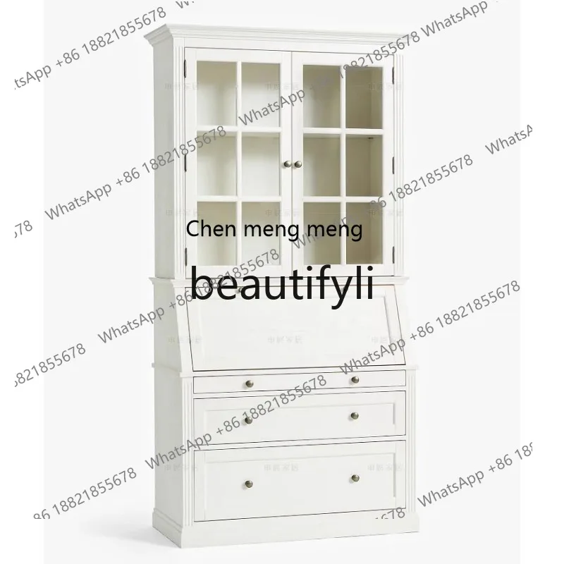 

American Nordic all-solid wood desk cabinet bookshelf combination integrated flip dresser multi-functional writing deskH