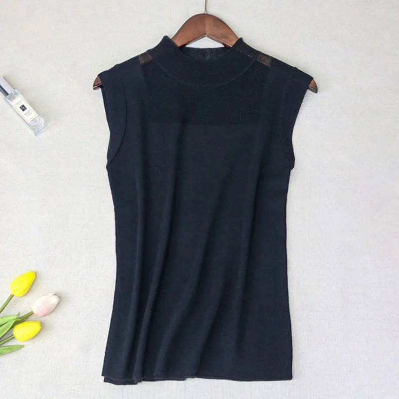 Woman Sexy Camisole Camis Vest Women Summer Slim-Fitting Sleeveless Vest Versatile Ice Silk Knitted Base Shirt Sleeveless tops
