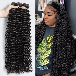10-40 Inch Brazilian Deep Wave Human Hair Bundles Curly Weaves 1 3 4 Bundle Natural Black Remy Hair 100% Human Hair Extensions