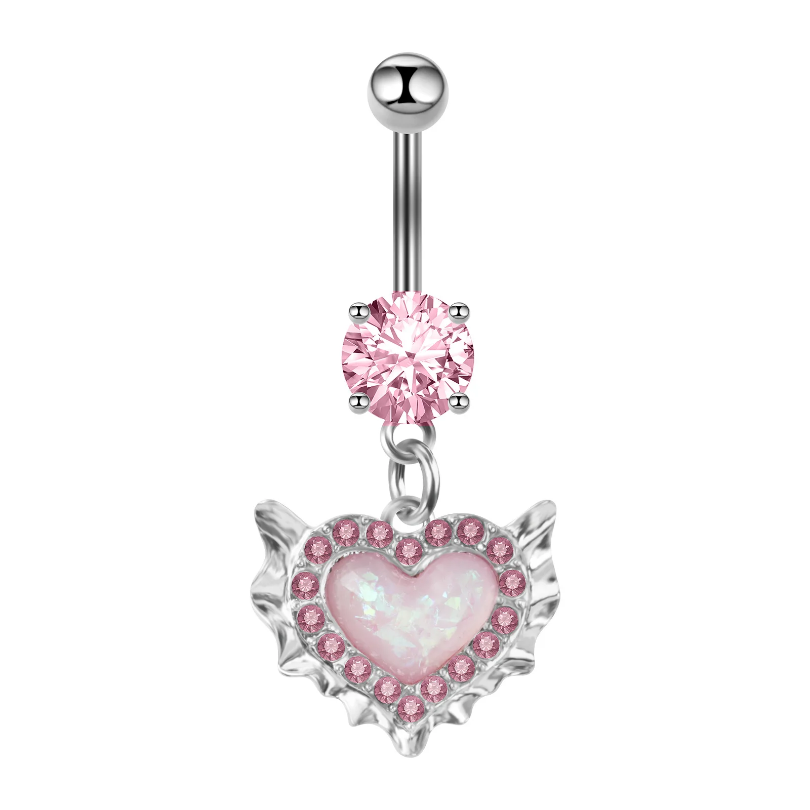 Fashion Pink Heart-shaped Navel Piercing Belly Bar Studs Creative Love Opal Belly Button Piercing Ombligo Rings Jewelry