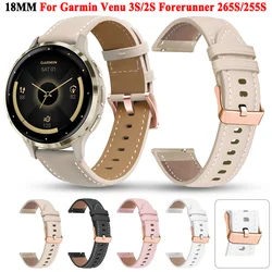 Pulseira de couro para Garmin Venu, pulseira para meninas, pulseira Smartwatch para mulheres, 3S, 2S, Forerunner, 265S, 255S, Vivoactive 4S, 18mm