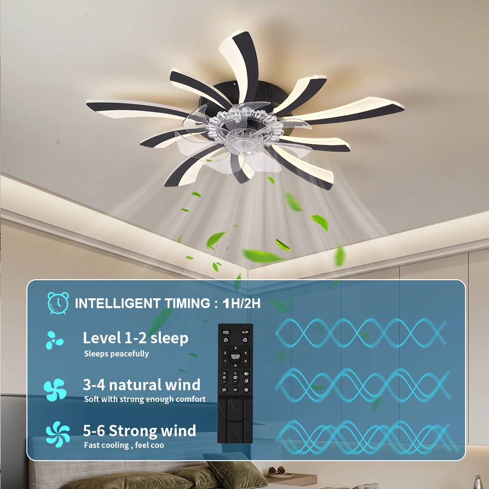 Ventilatore da soffitto dimmerabile con luce e telecomando, ventilatore da soffitto montato con luci a LED, APP e telecomando, moderno,