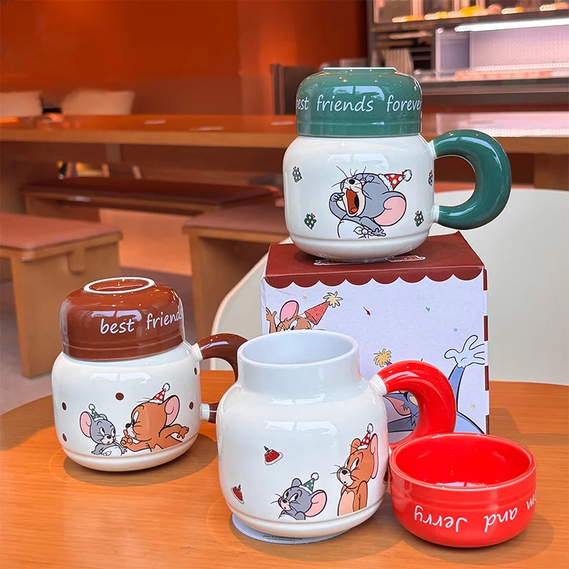 Kawaii 520 Ml Tom and Jerry Ceramic Mug Water Bottle Breakfast Milk Coffee Cup Large Capacity Student Drinking Kid Birthday Gift