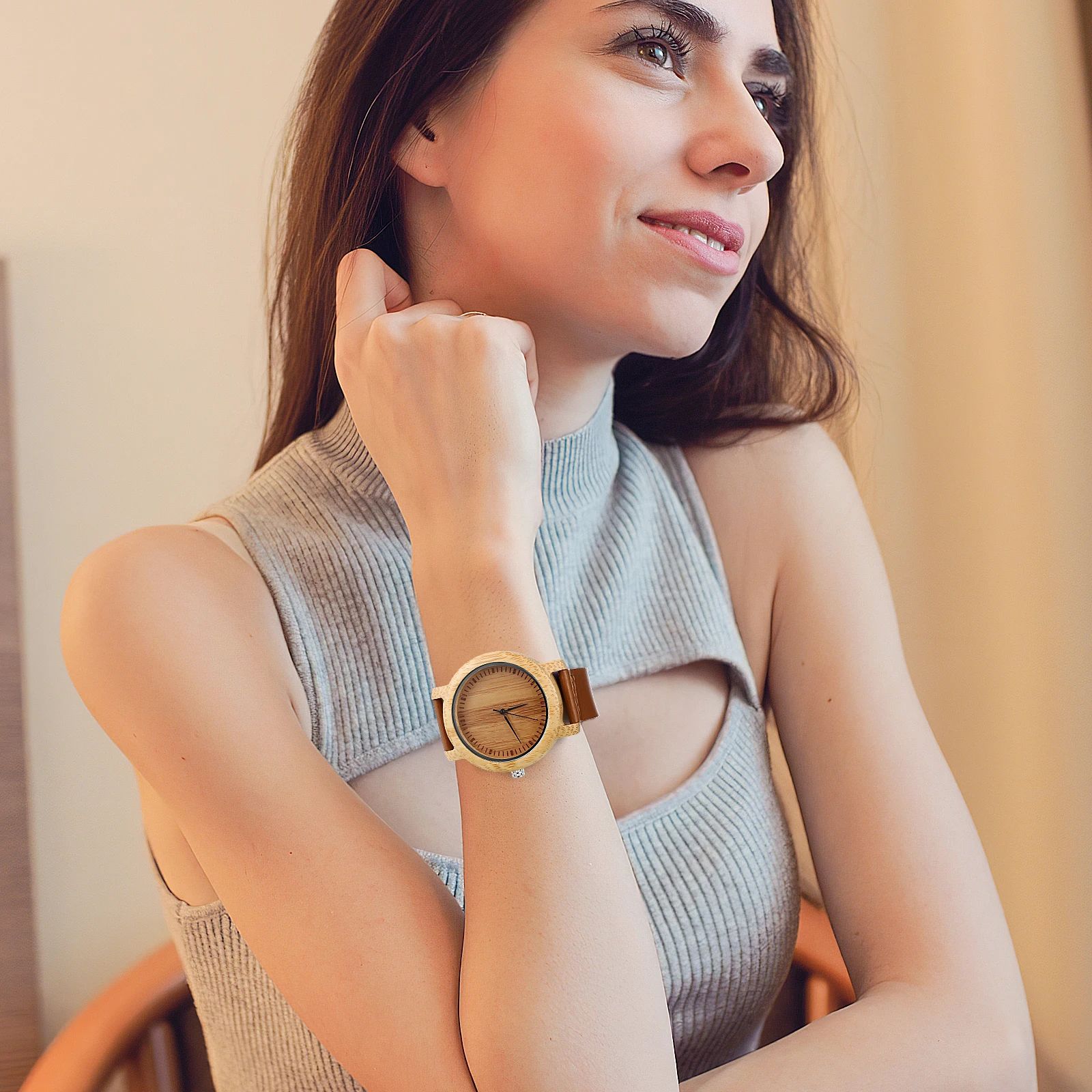 メンズ手作り竹クォーツムーブメント木製時計ストラップカジュアルファッションアナログ腕時計軽量耐久性