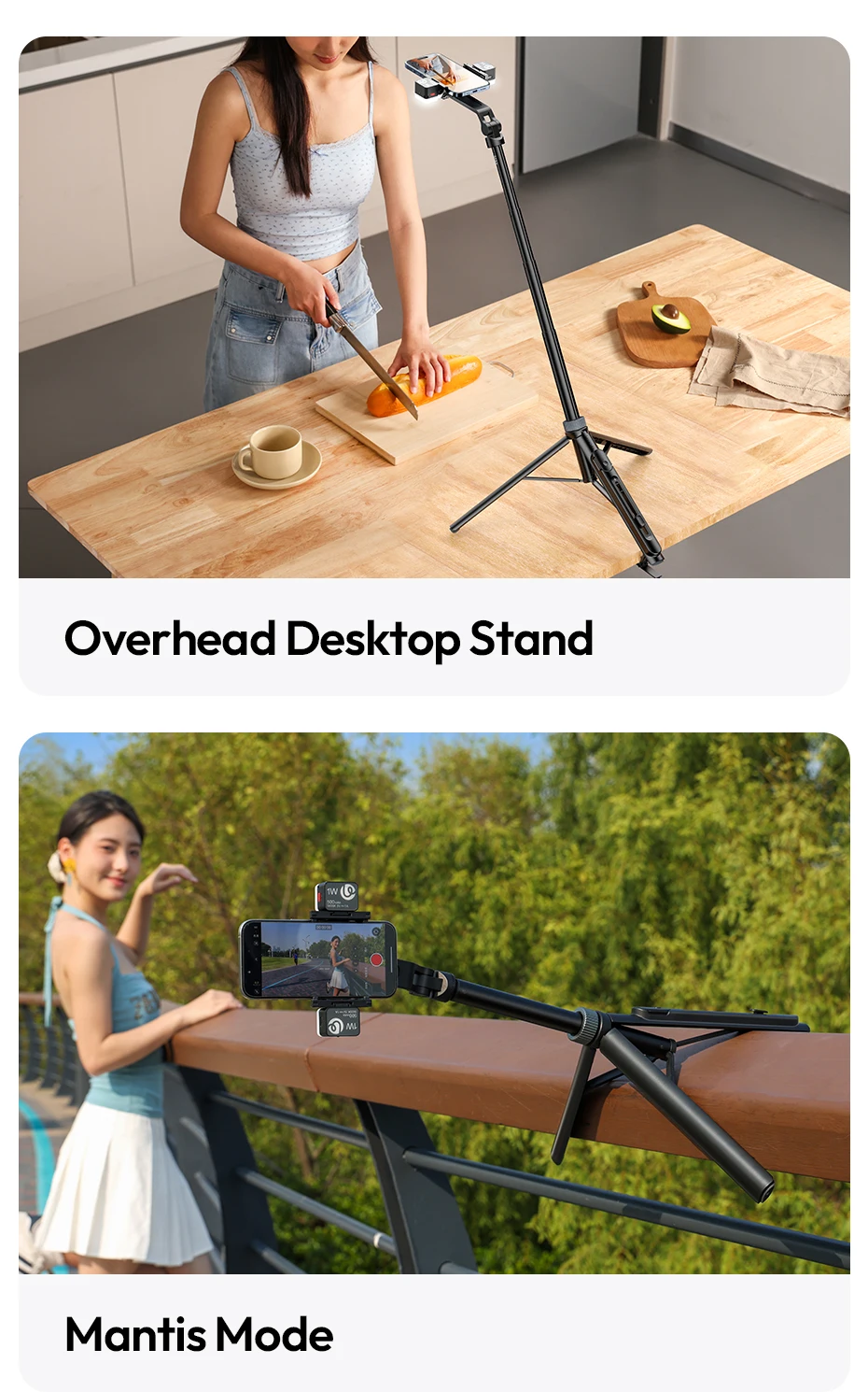 Ulanzi TT88 Overhead-Selfie-Stick 1,44 m mit MagSafe-Klemme, Fotografie-Stativ für Smartphone-Livestreaming und Vlogging mit Fernbedienung, Dual Cold Shoe, Fernbedienungslicht, Desktop-Aufnahme, Mantis-Halterung – Detail 19