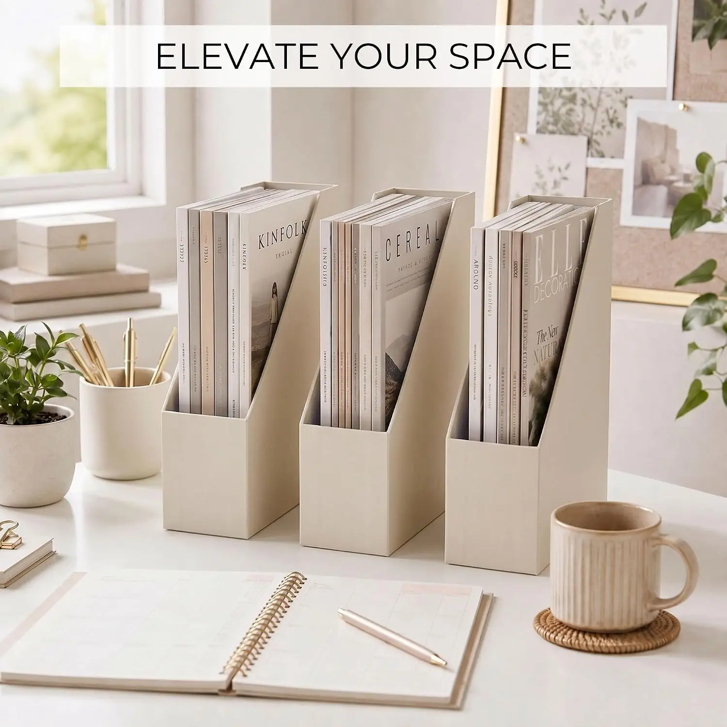 Magazine Holder Set of 3 - Sturdy File Organizer for Desk Shelves - Office Storage for Paperwork, Files, Magazines, Books view 2