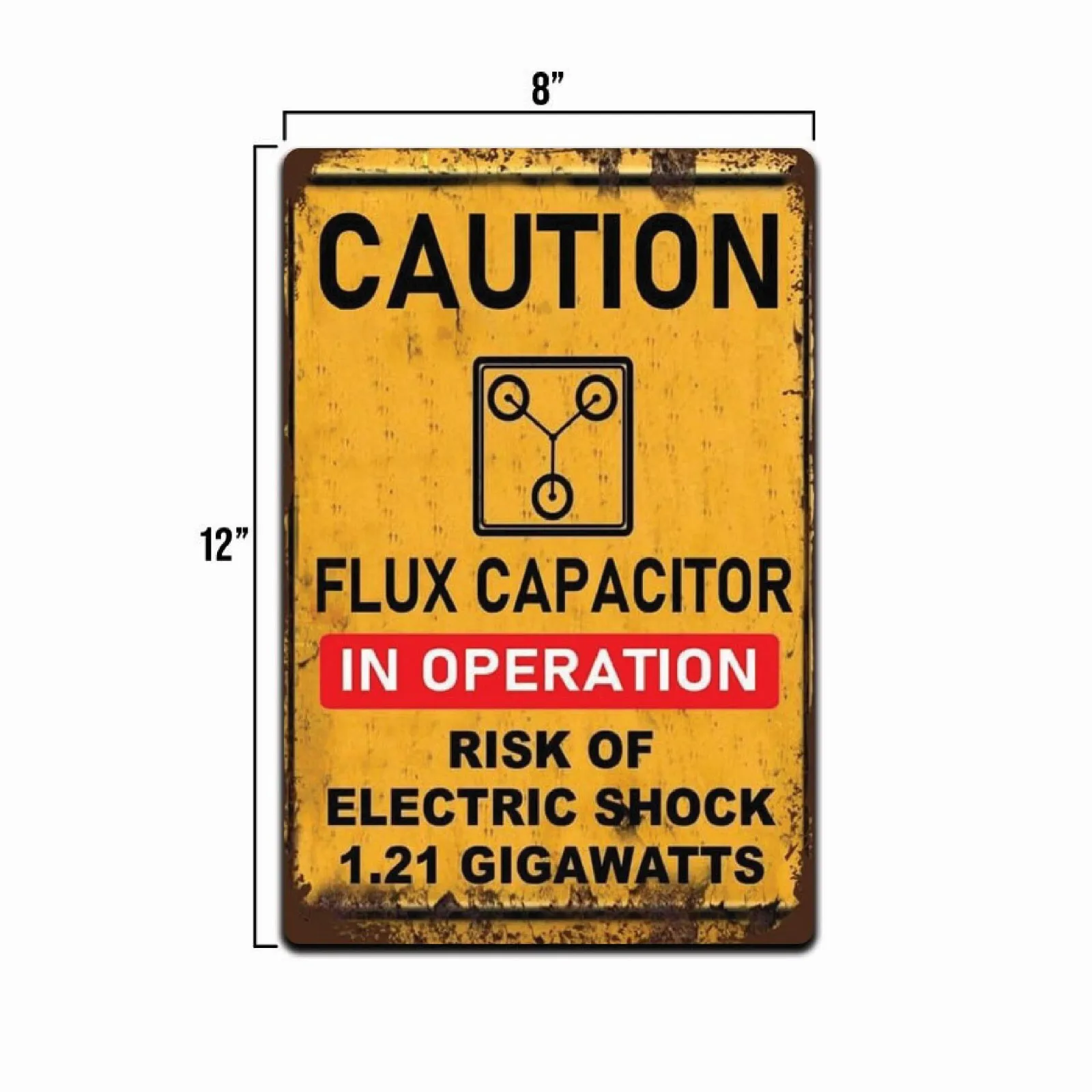 Vintage Back to The Future Flux Capacitor 1.21 Gigawatt Caution Tin Metal Sign