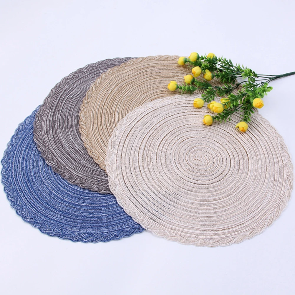 

Round Braided Placemats 38CM Table Mats for Dining Tables Non-Slip Woven Tableware Bowl Pads Kitchen Drink Cup Coasters