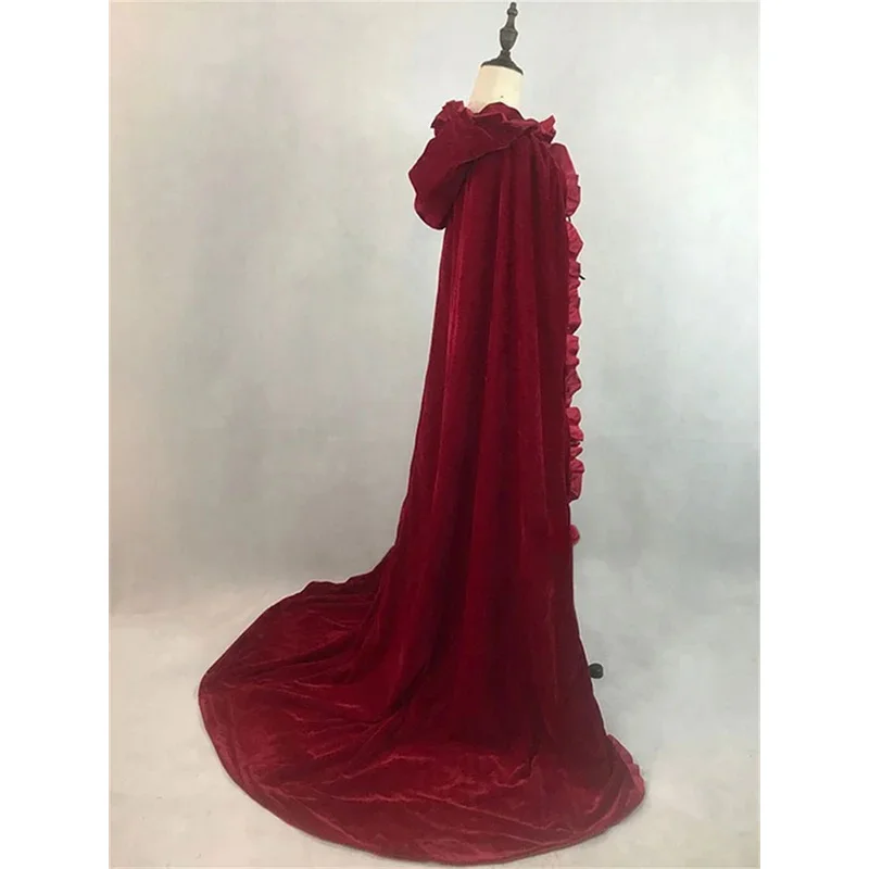 Jubah Pengantin Panjang Berkerudung Beludru Hitam Merah Anggur dengan Rumbai untuk Halloween, Wicca, Mantel, Selendang Pengantin, Jubah Abad Pertengahan ir;l5